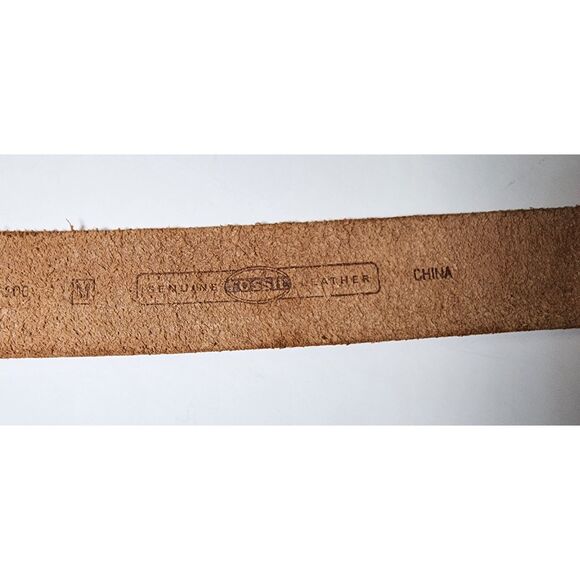 Vintage Fossil Genuine Leather Belt White Tooled Leather Rhinestone Buckle - Picture 8 of 11